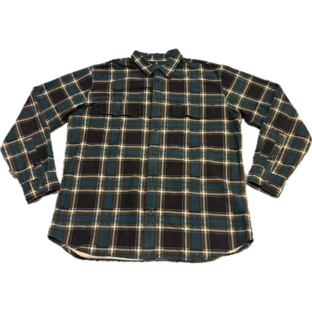 Filson Field Flannel Shirt Mens Large Blue Black Plaid Cotton Outdoor Gorpcore